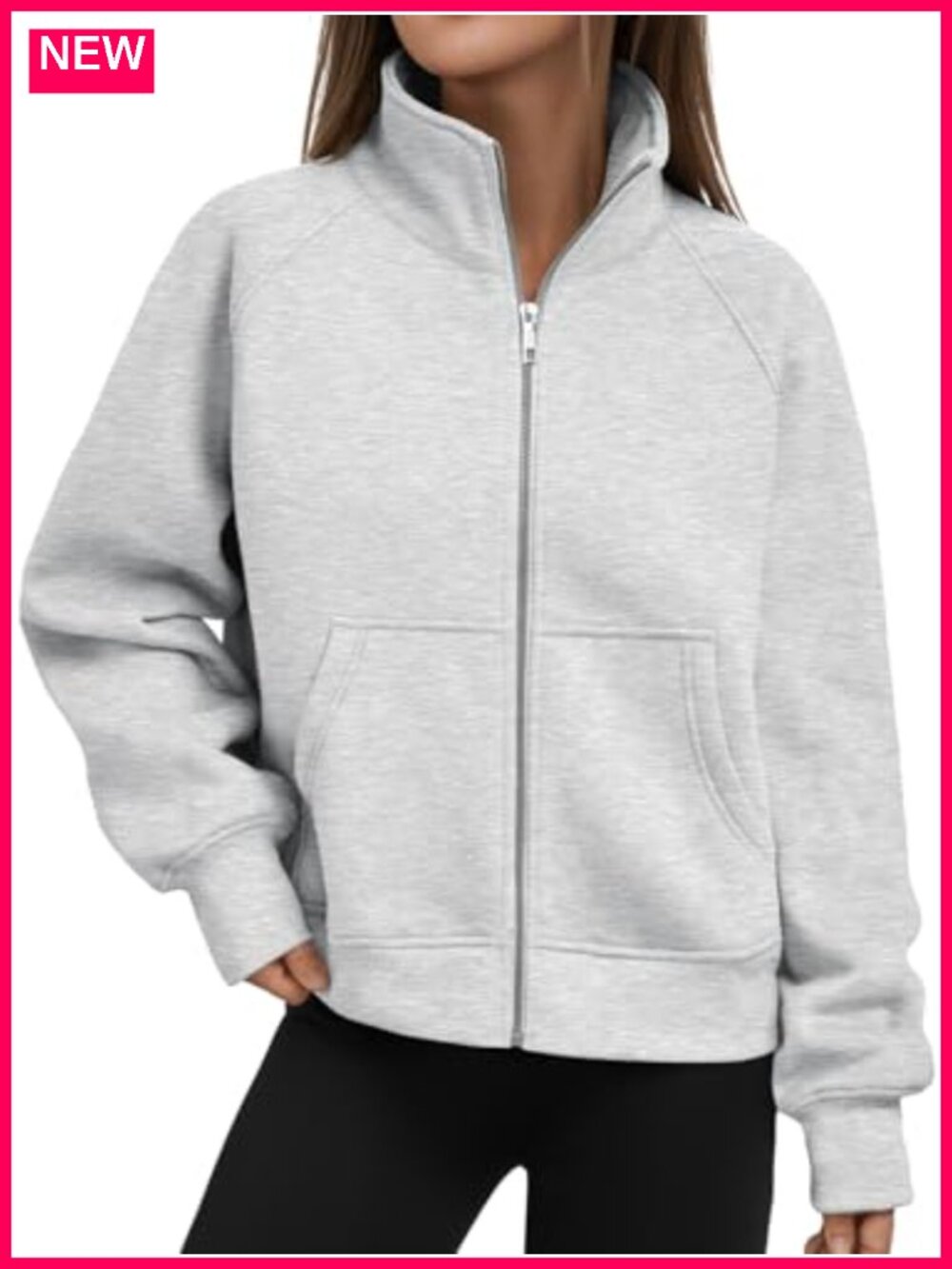 Womens Zip Up Cropped Hoodie Mock Neck Fleece Sweatshirt